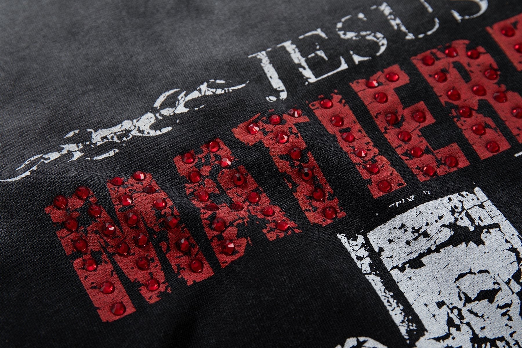MAJESTIK Washed Black Distressed Graphic T-Shirt ¡ª detail