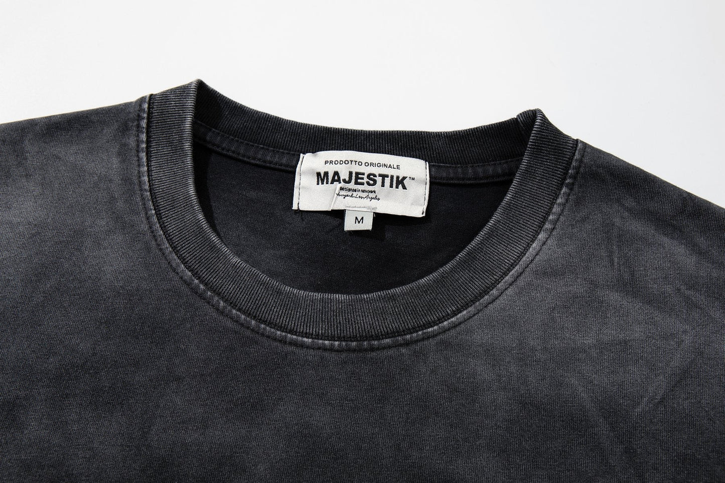 MAJESTIK Washed Black Distressed Graphic T-Shirt ¡ª neck_label
