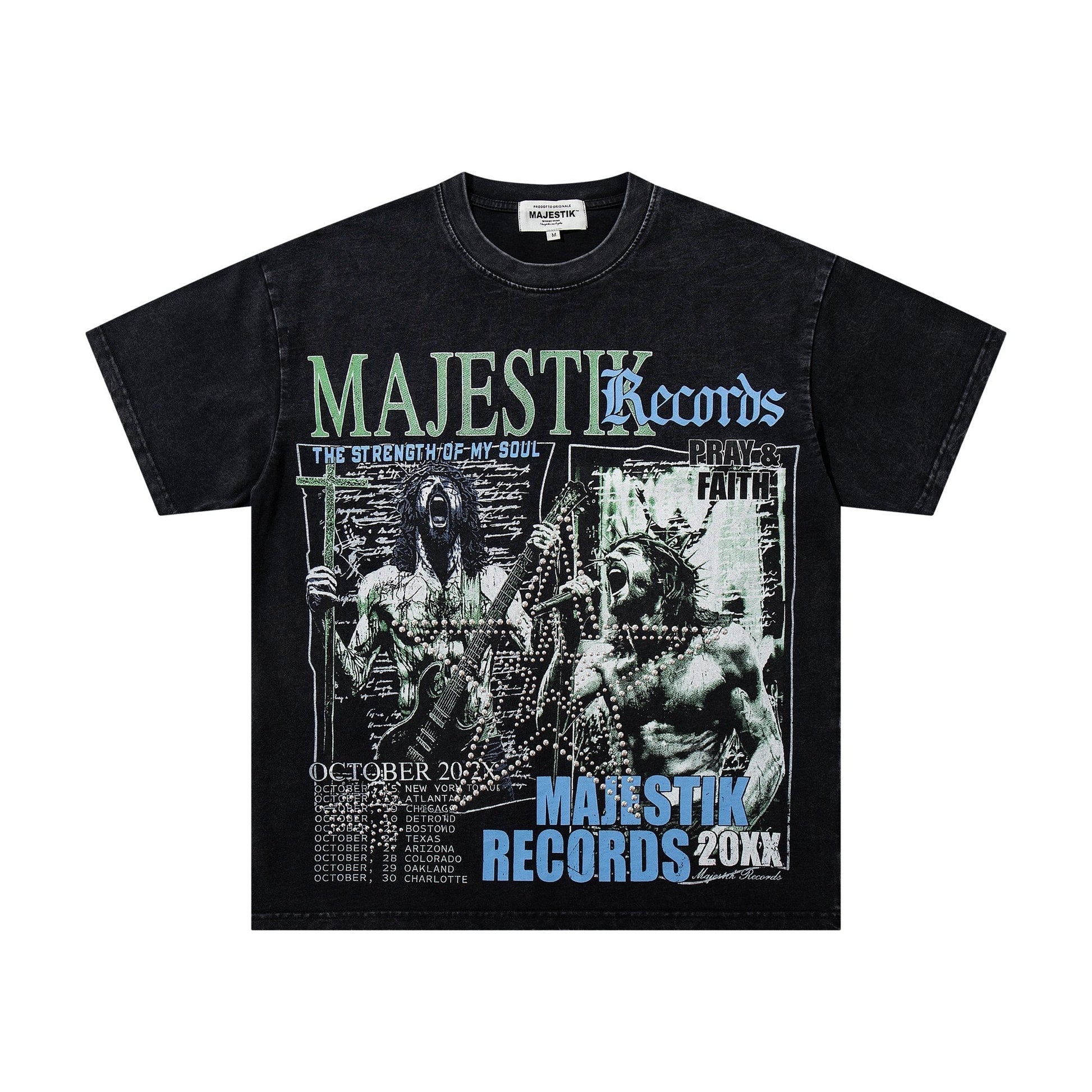MAJESTIK Washed Black Concert-Collage Graphic T-Shirt ¡ª hero