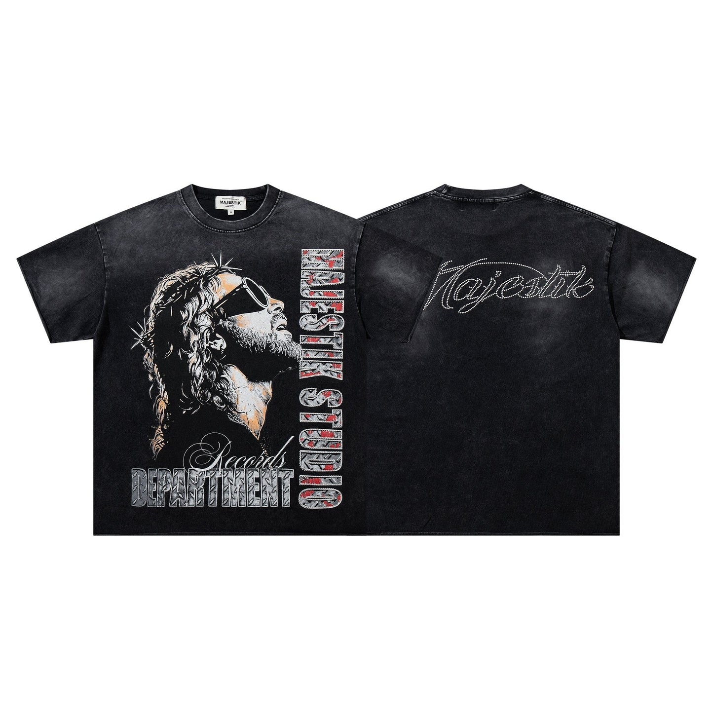 MAJESTIK Washed Black Graphic T-Shirt ¡ª hero