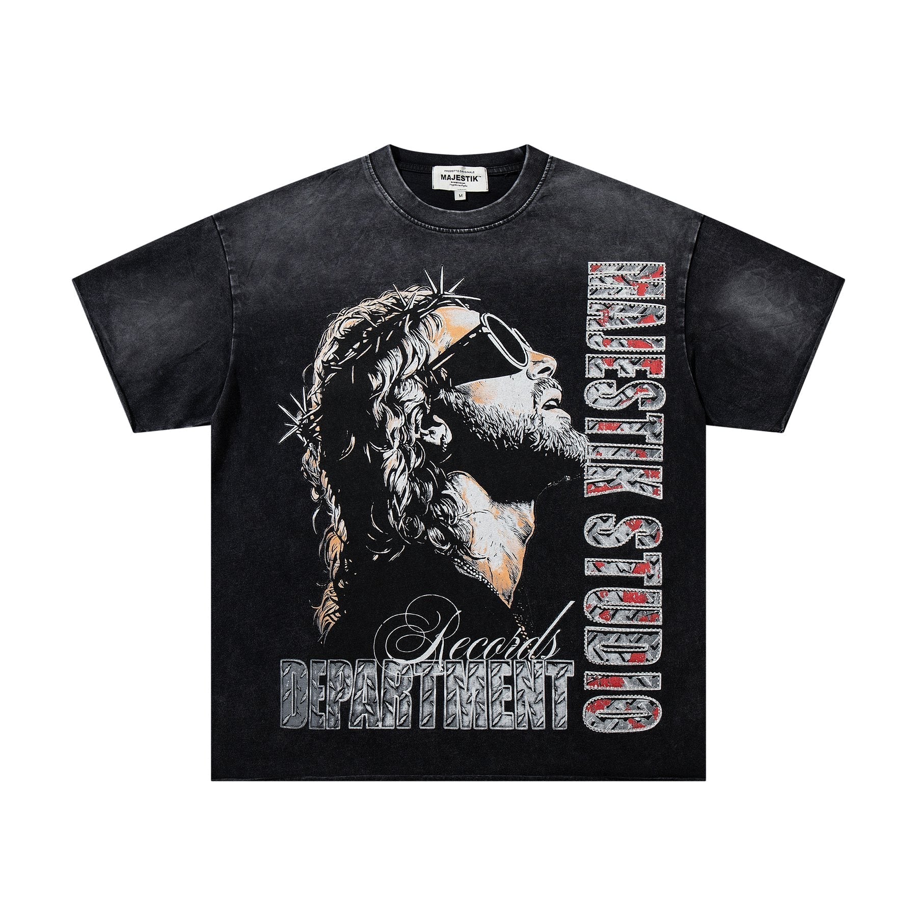 MAJESTIK Washed Black Graphic T-Shirt ¡ª front