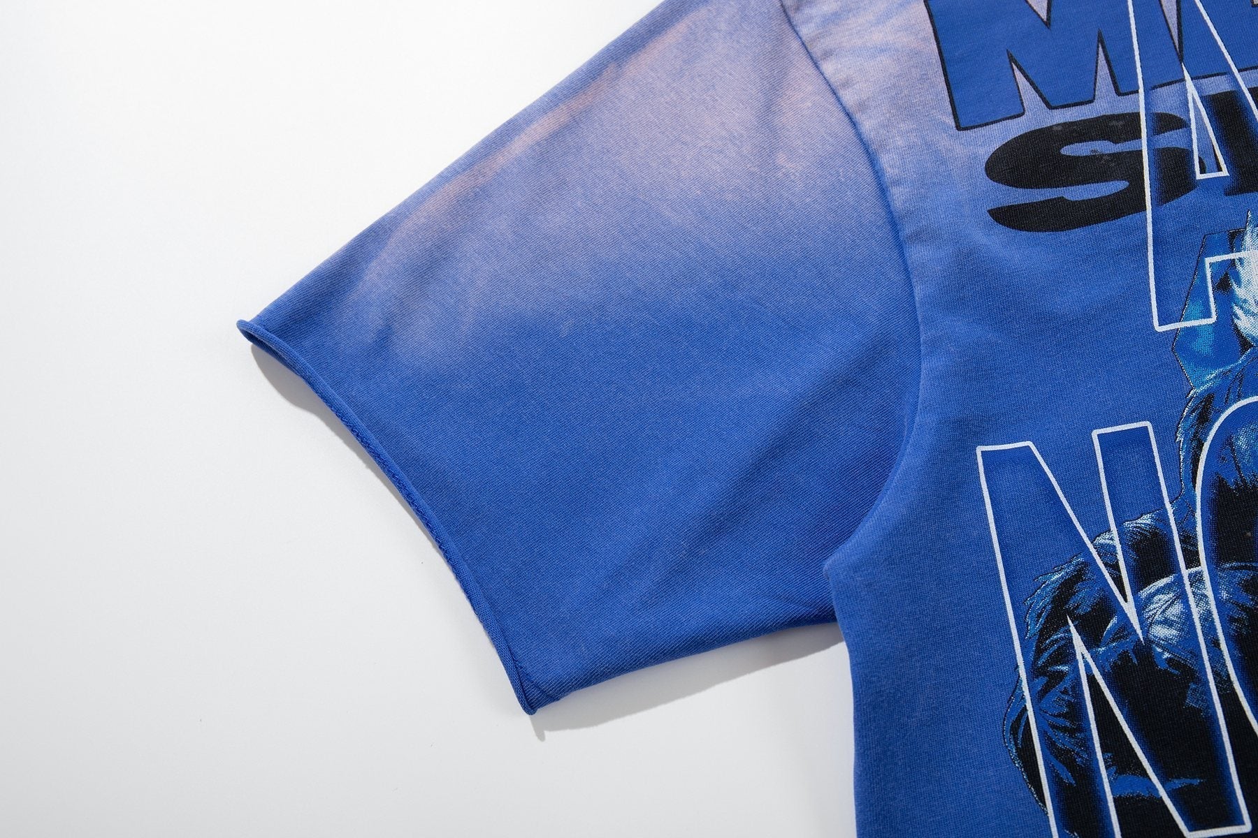 MAJESTIK Washed Blue Front & Back Graphic Short-Sleeve T-Shirt ¡ª detail