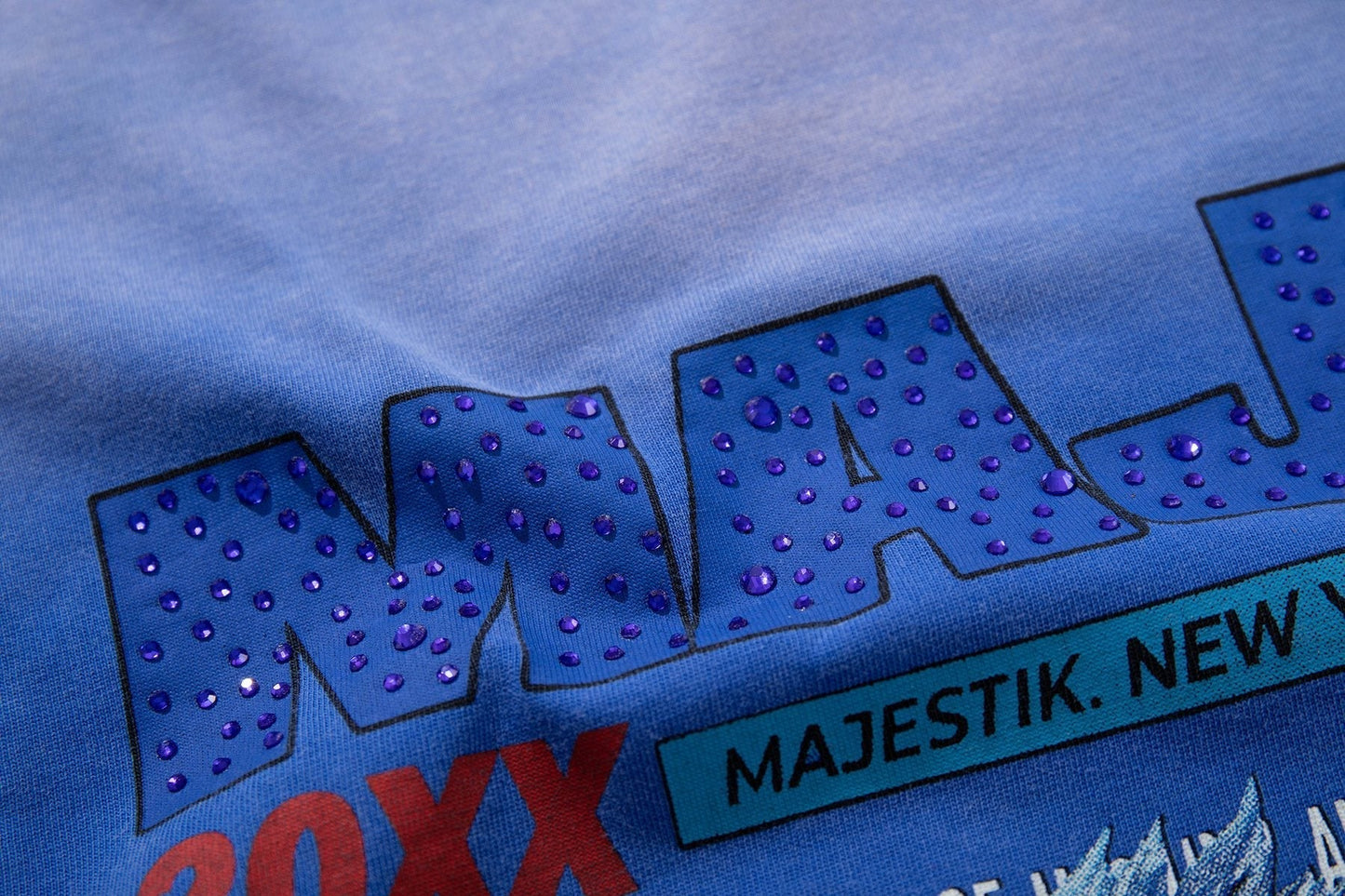 MAJESTIK Washed Blue Front & Back Graphic Short-Sleeve T-Shirt ¡ª detail