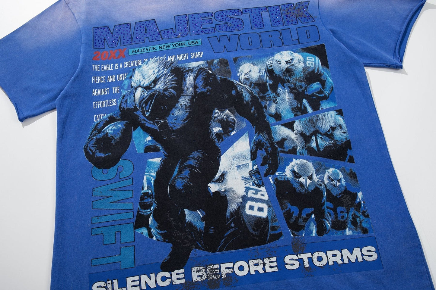 MAJESTIK Washed Blue Front & Back Graphic Short-Sleeve T-Shirt ¡ª front