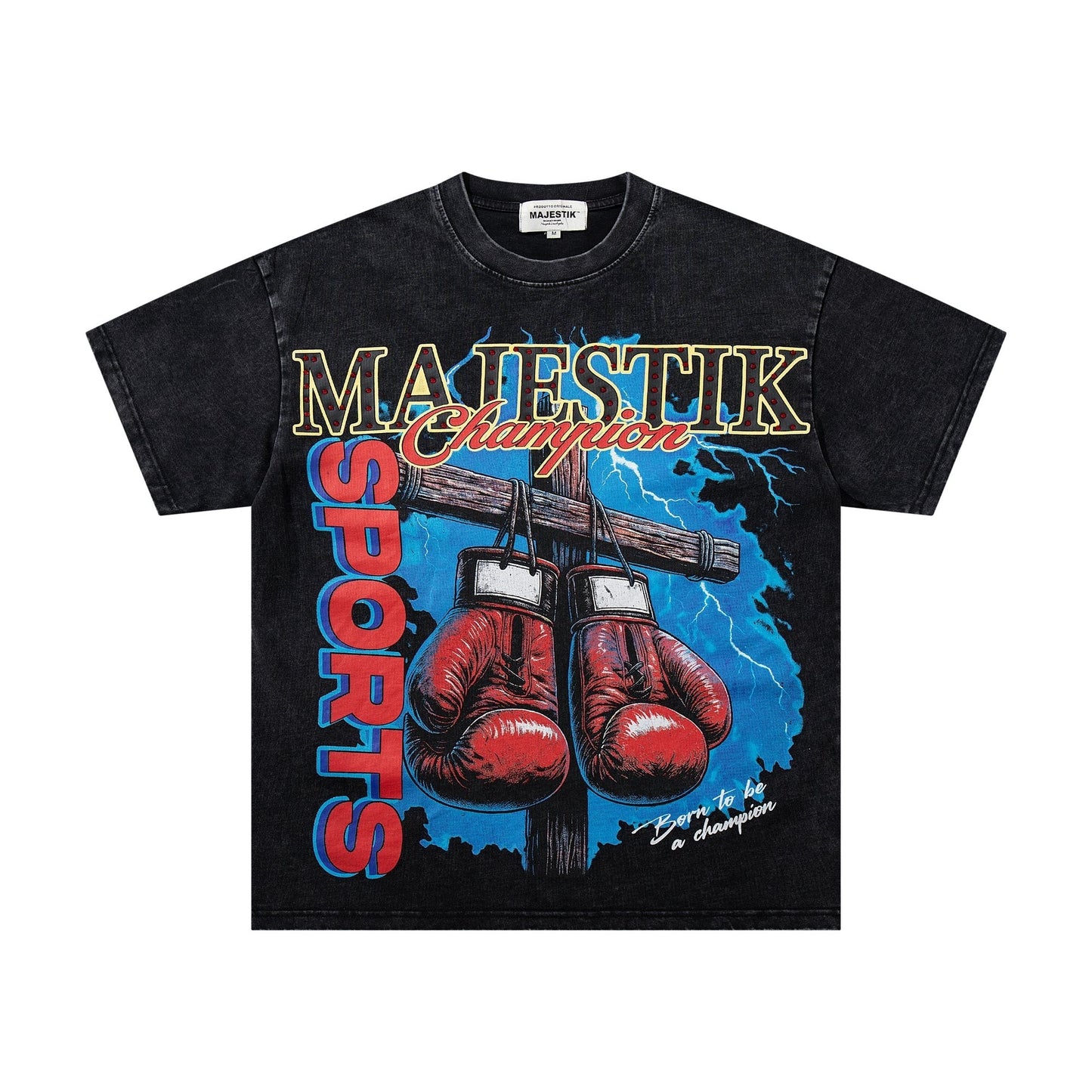 MAJESTIK Washed Black Boxing Graphic T-Shirt ¡ª hero