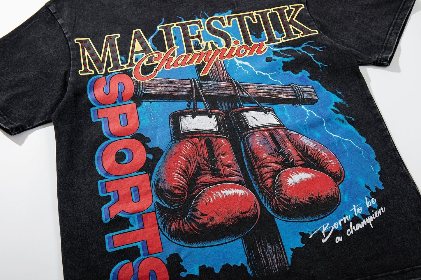 MAJESTIK Washed Black Boxing Graphic T-Shirt ¡ª front