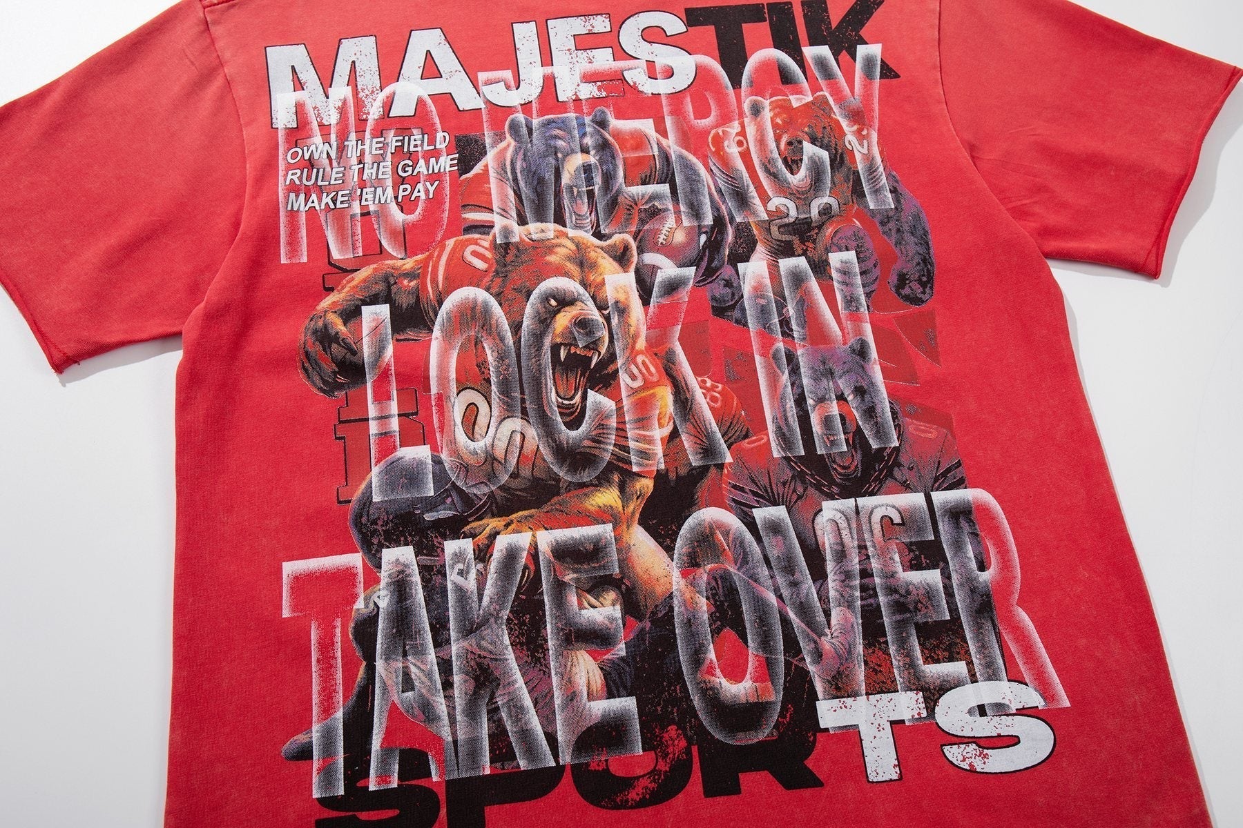 MAJESTIK Red Rhinestone Sports Graphic T-Shirt ¡ª detail