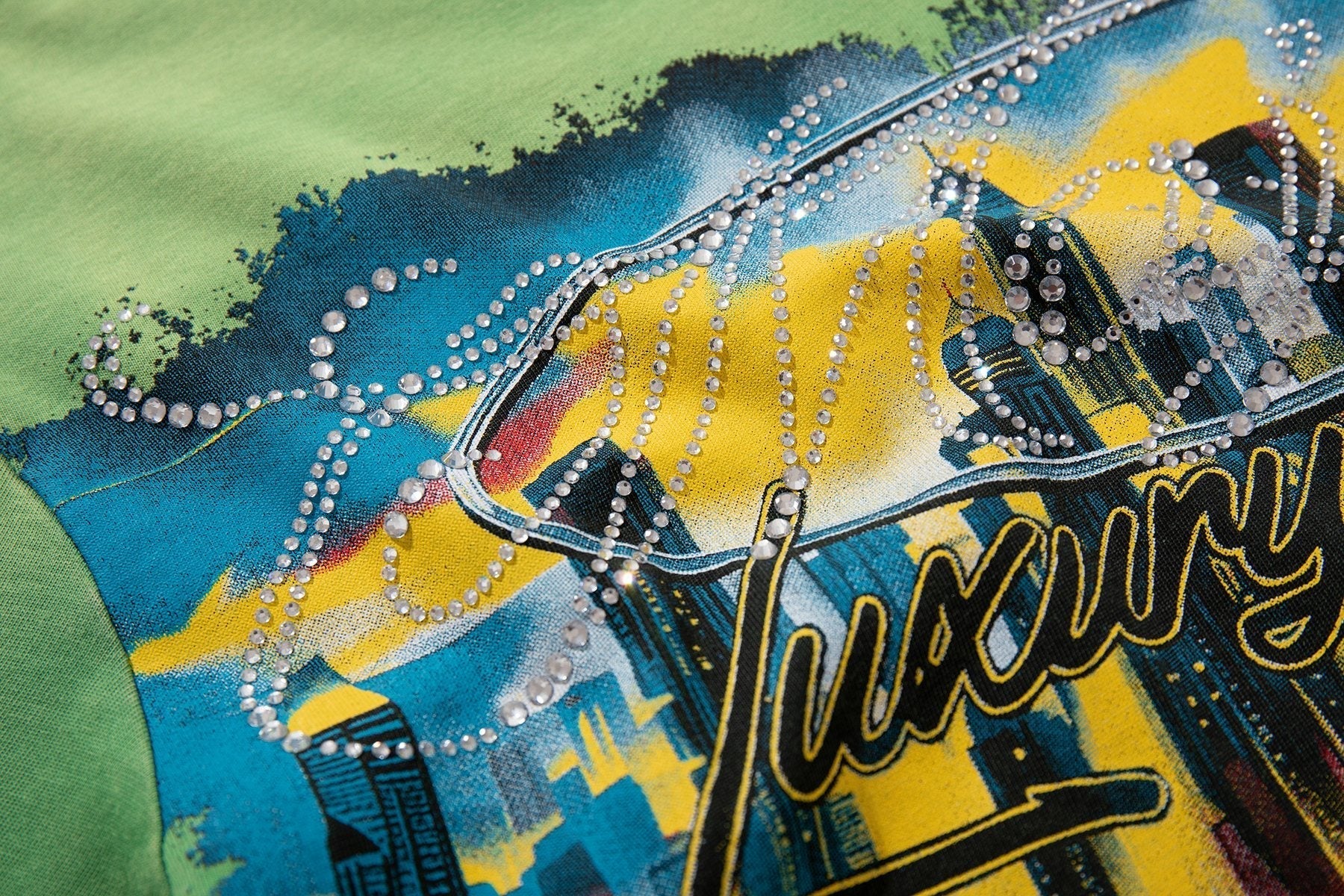 MAJESTIK Green Distressed Tour Graphic T-Shirt ¡ª detail