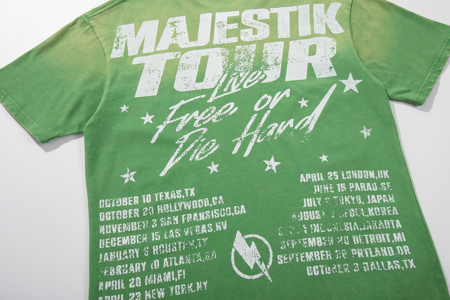 MAJESTIK Green Distressed Tour Graphic T-Shirt ¡ª detail