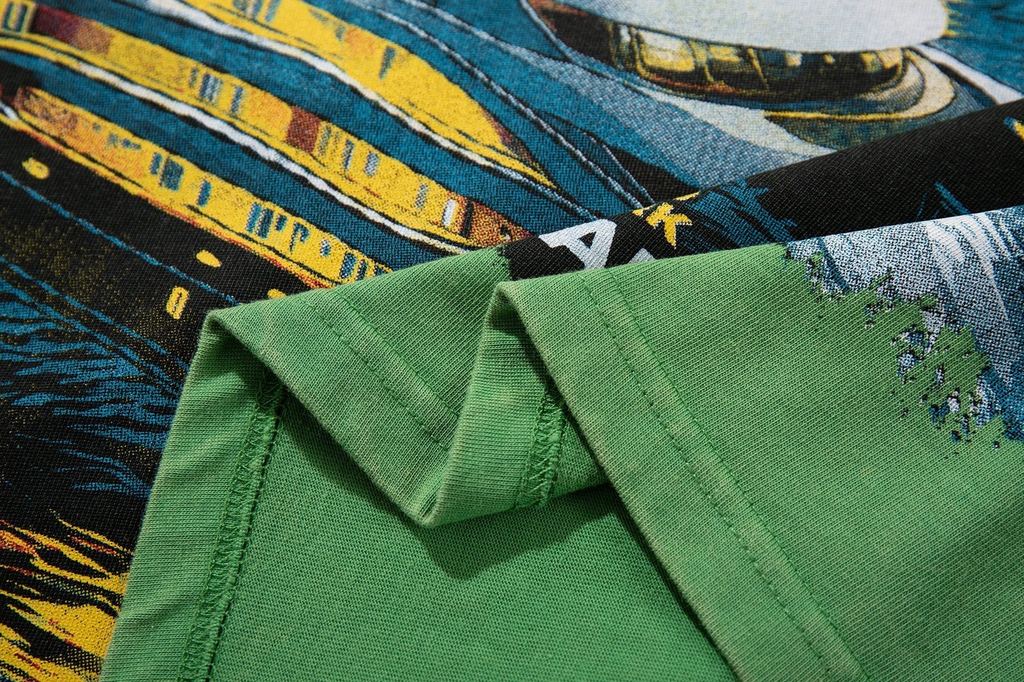 MAJESTIK Green Distressed Tour Graphic T-Shirt ¡ª detail