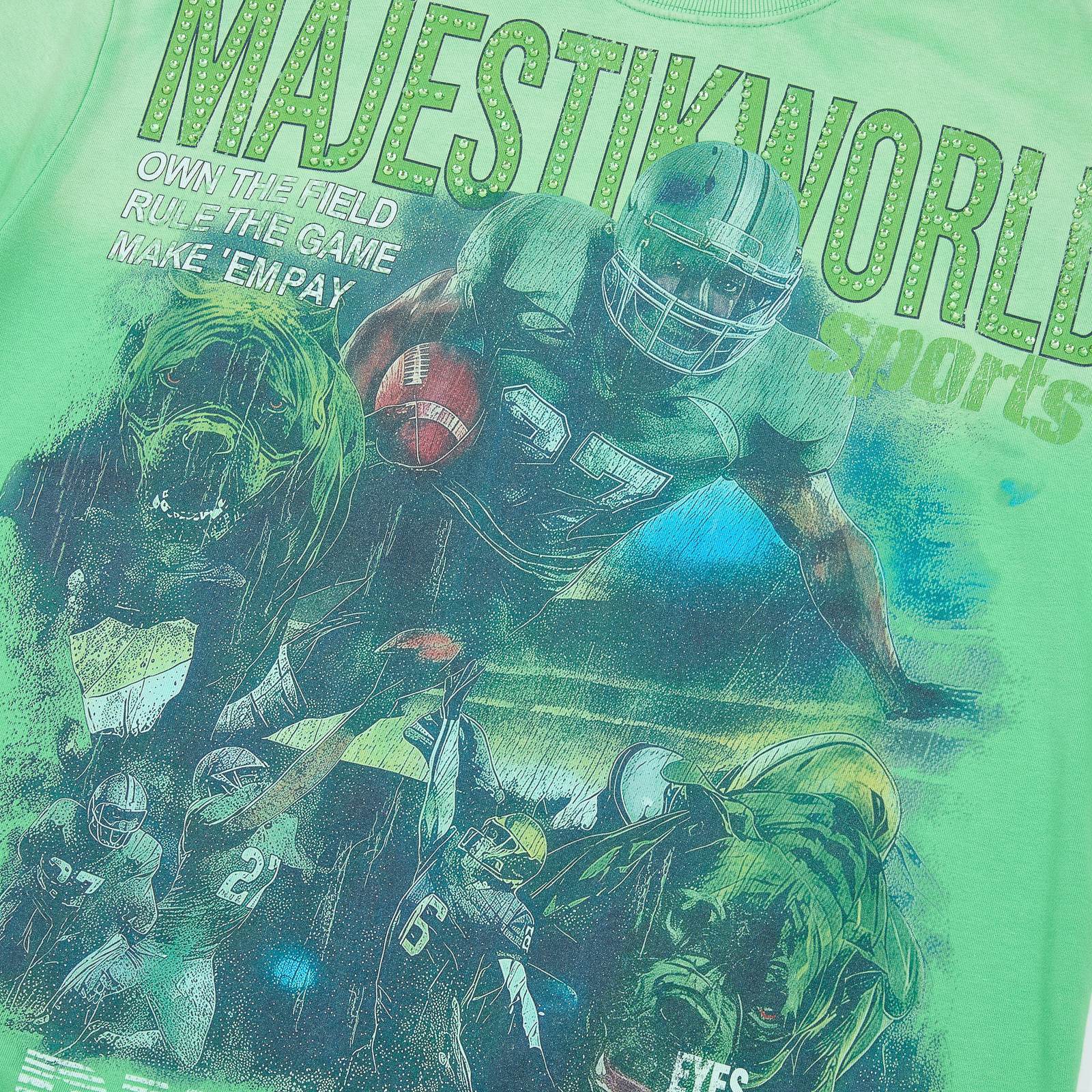 MAJESTIK Green Football Graphic T-Shirt ¡ª detail