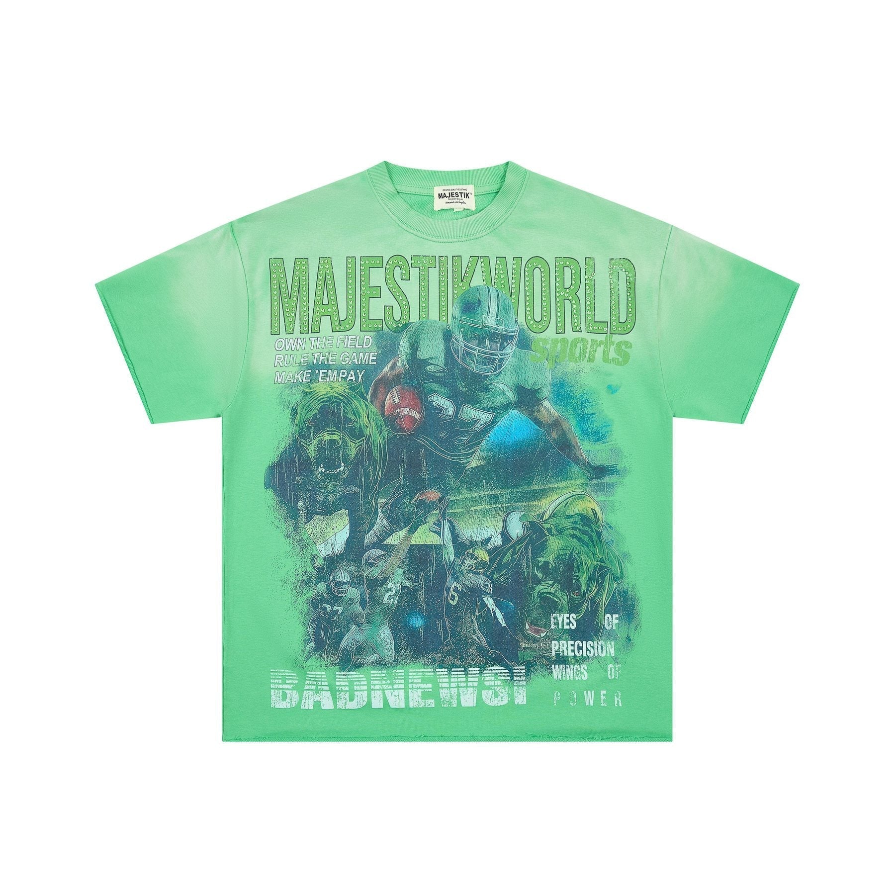 MAJESTIK Green Football Graphic T-Shirt ¡ª front