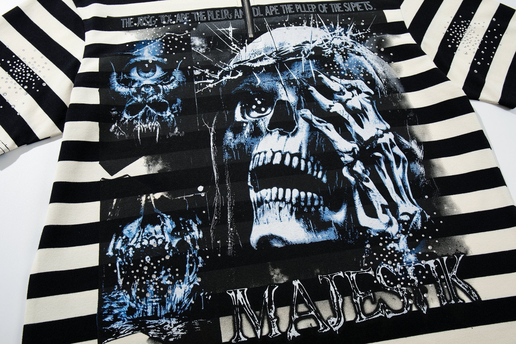 MAJESTIK Skull Graphic Striped Zip-Collar T-Shirt ¡ª detail