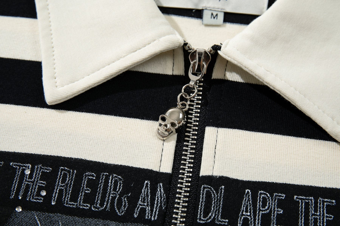 MAJESTIK Skull Graphic Striped Zip-Collar T-Shirt ¡ª detail