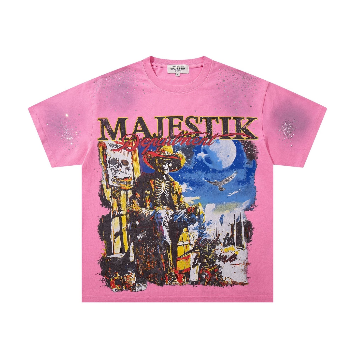 MAJESTIK Pink Rhinestone Distressed Graphic T-Shirt ¡ª hero