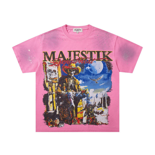 MAJESTIK Pink Rhinestone Distressed Graphic T-Shirt ¡ª hero