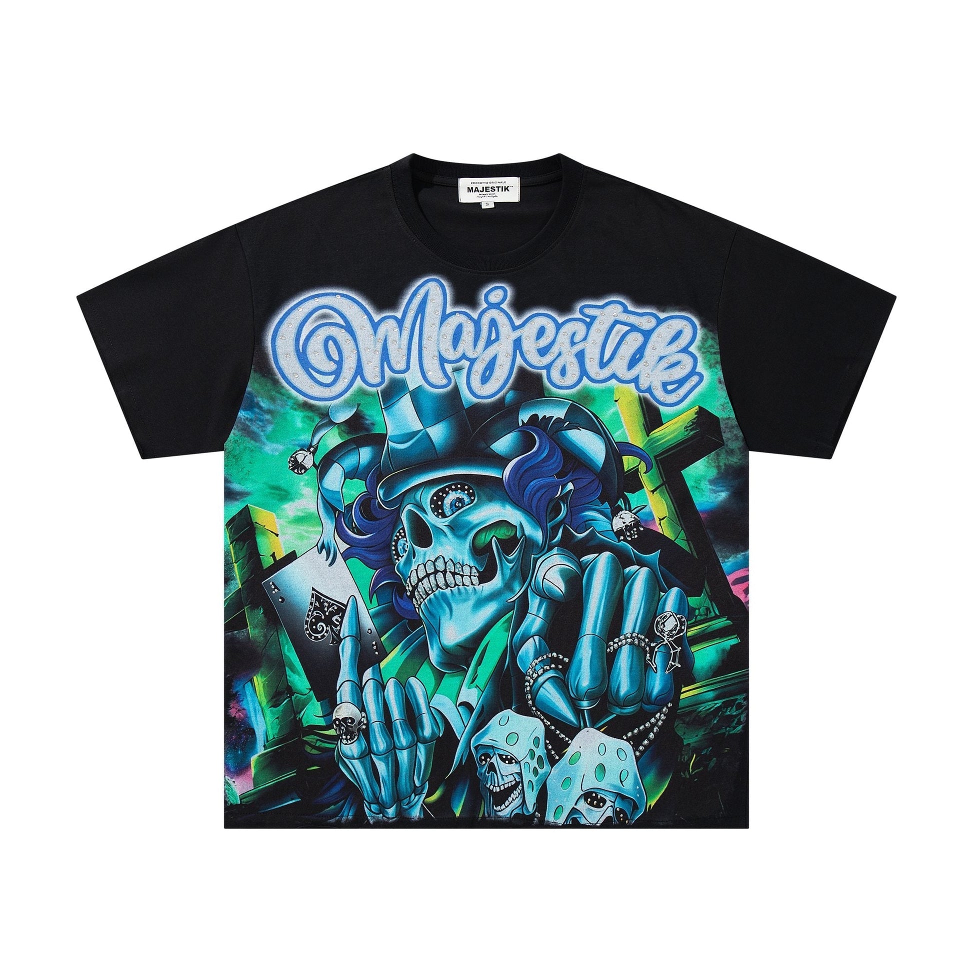 MAJESTIK Blue-Green Front & Script Back Graphic T-Shirt ¡ª hero