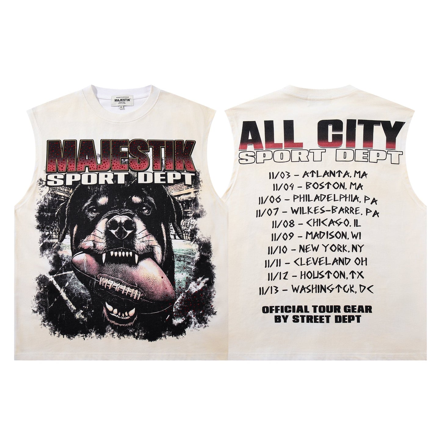 MAJESTIK Off White Graphic Sleeveless T-Shirt ¡ª hero
