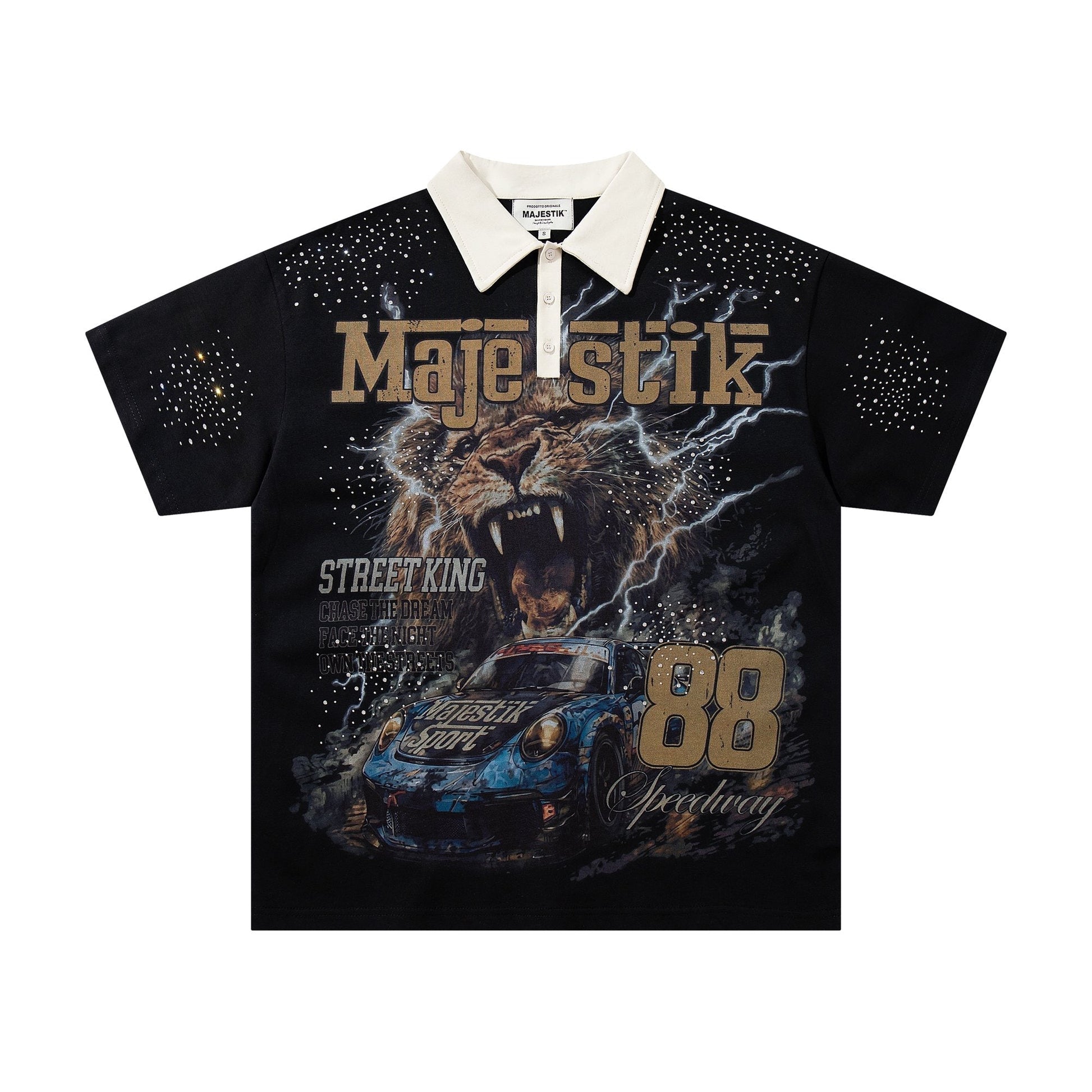 MAJESTIK Black Racing Graphic Polo Shirt ¡ª hero