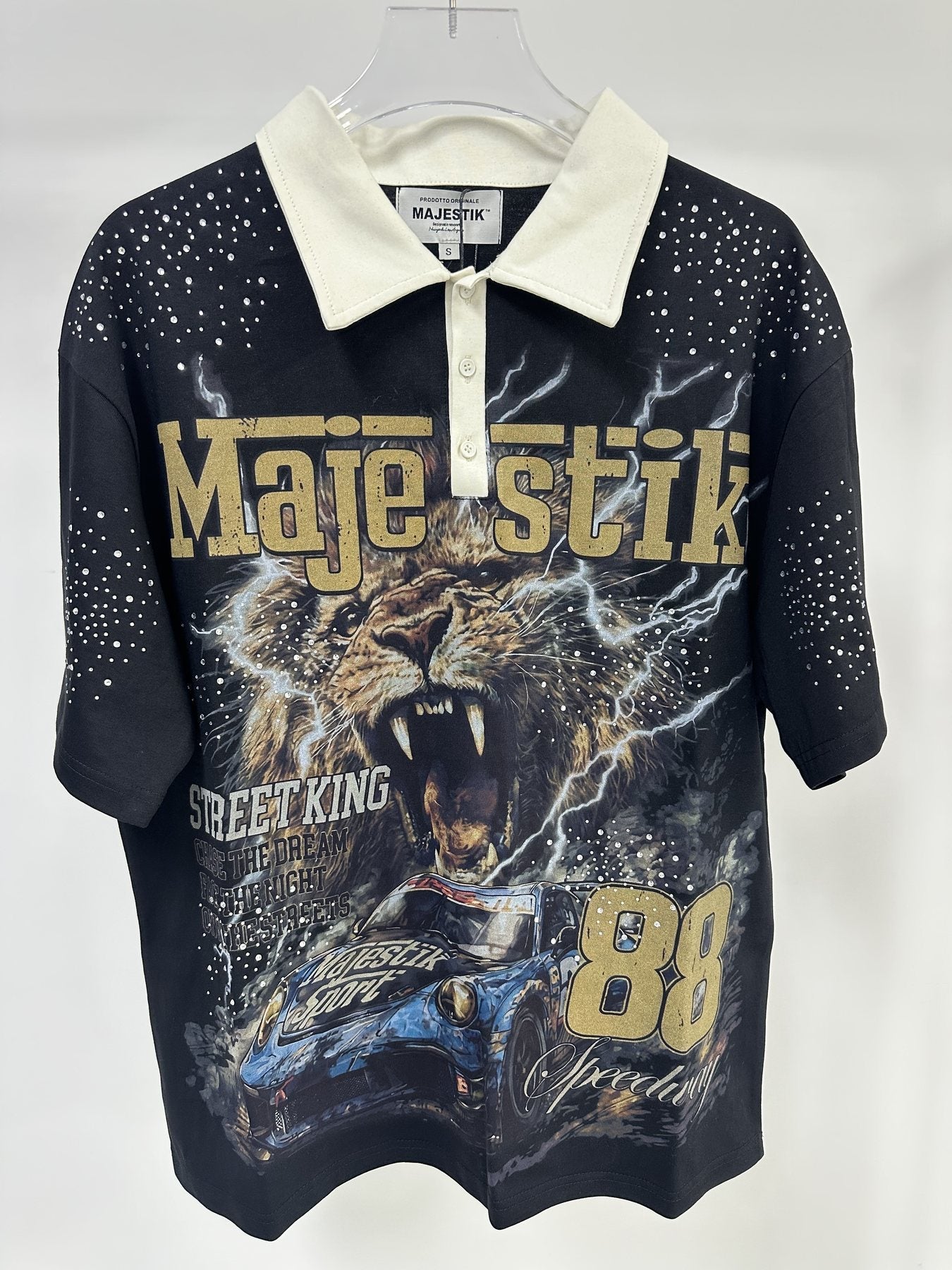 MAJESTIK Black Racing Graphic Polo Shirt ¡ª front