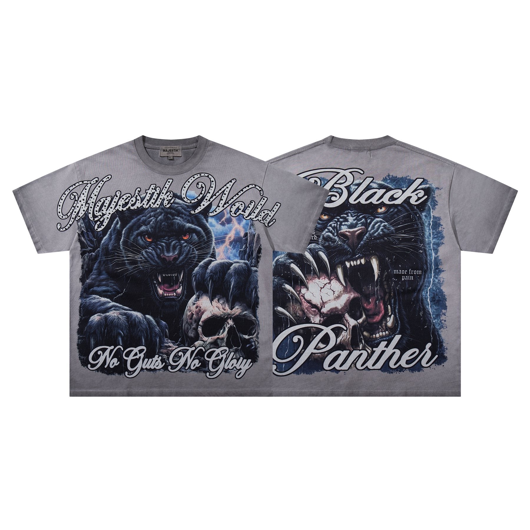 MAJESTIK Panther Skull Graphic T-Shirt ¡ª context