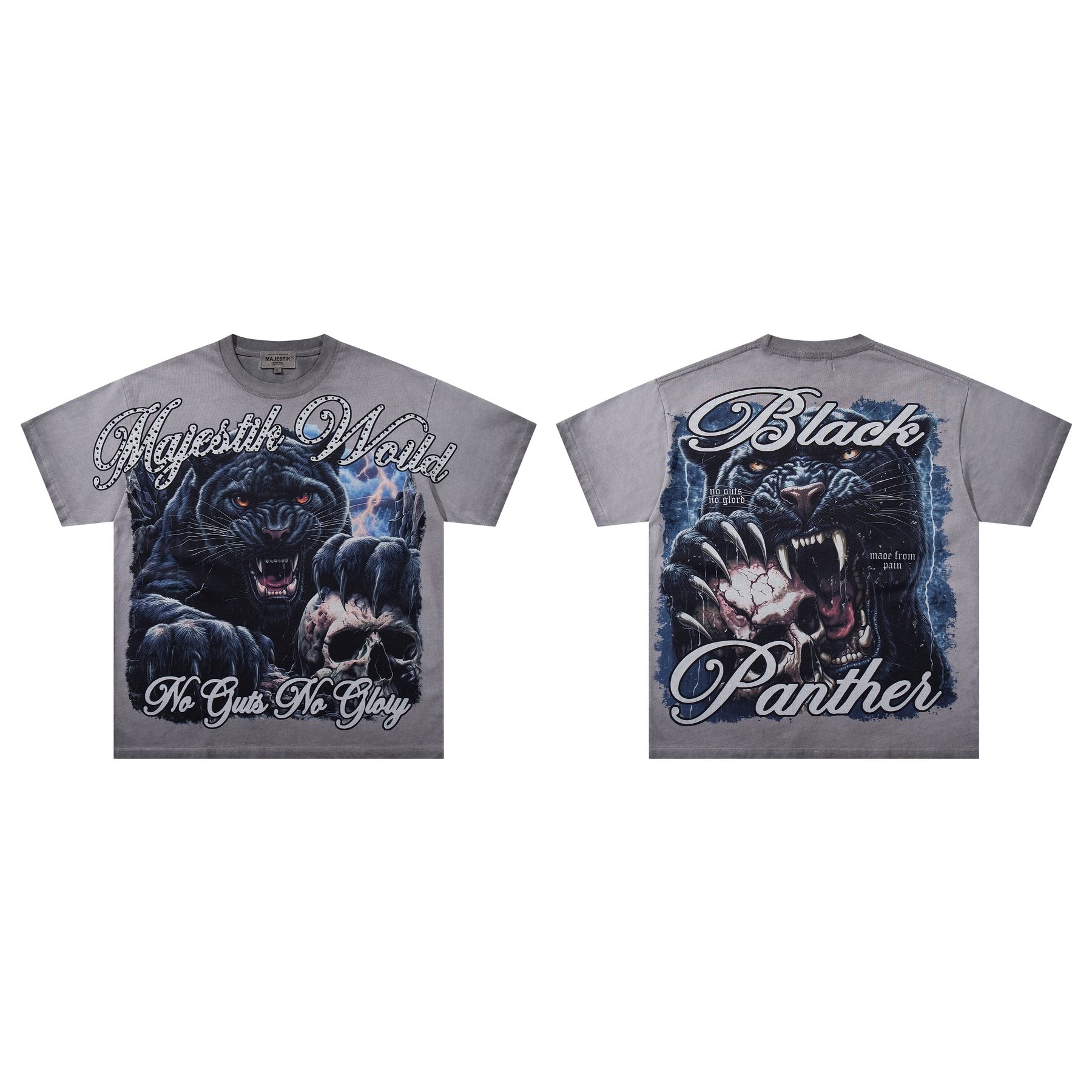 MAJESTIK Panther Skull Graphic T-Shirt ¡ª context