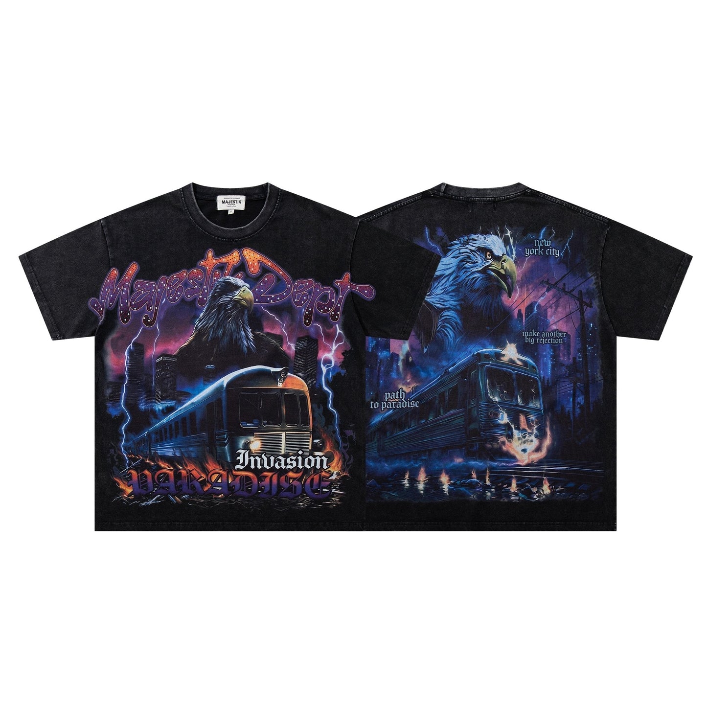 MAJESTIK Washed Black Rhinestone Graphic T-Shirt ¡ª hero