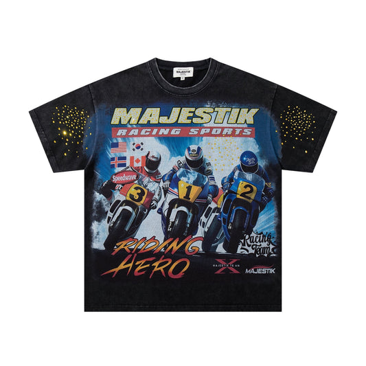 MAJESTIK Racing Graphic Washed Black T-Shirt ¡ª hero