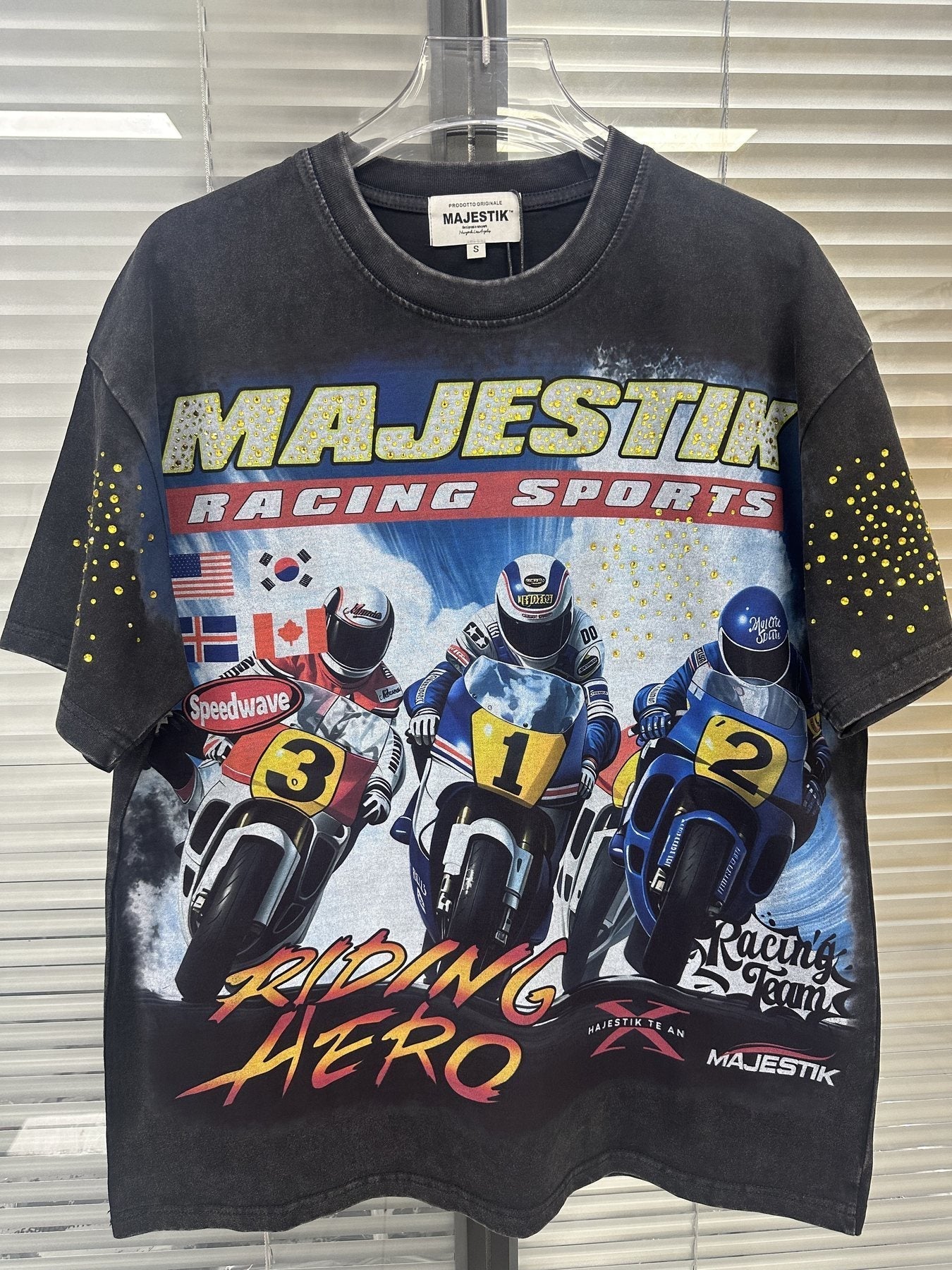 MAJESTIK Racing Graphic Washed Black T-Shirt ¡ª front