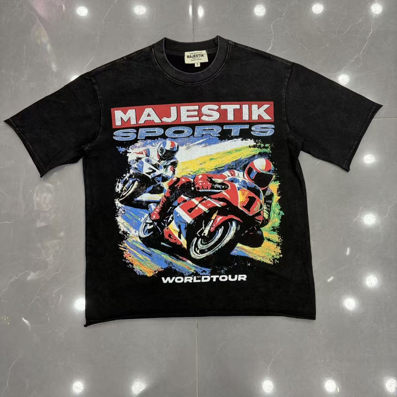 MAJESTIK Washed Black Motorcycle Graphic T-Shirt ¡ª hero