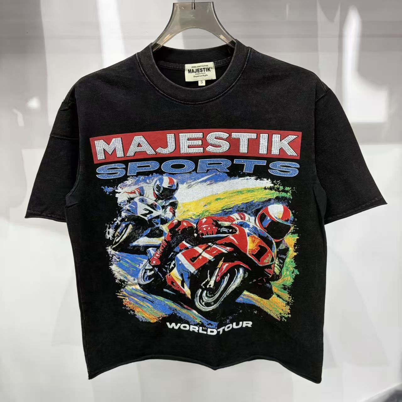 MAJESTIK Washed Black Motorcycle Graphic T-Shirt ¡ª front