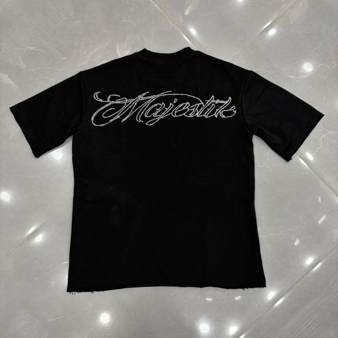 MAJESTIK Rhinestone-Style Script Graphic T-Shirt ¡ª front