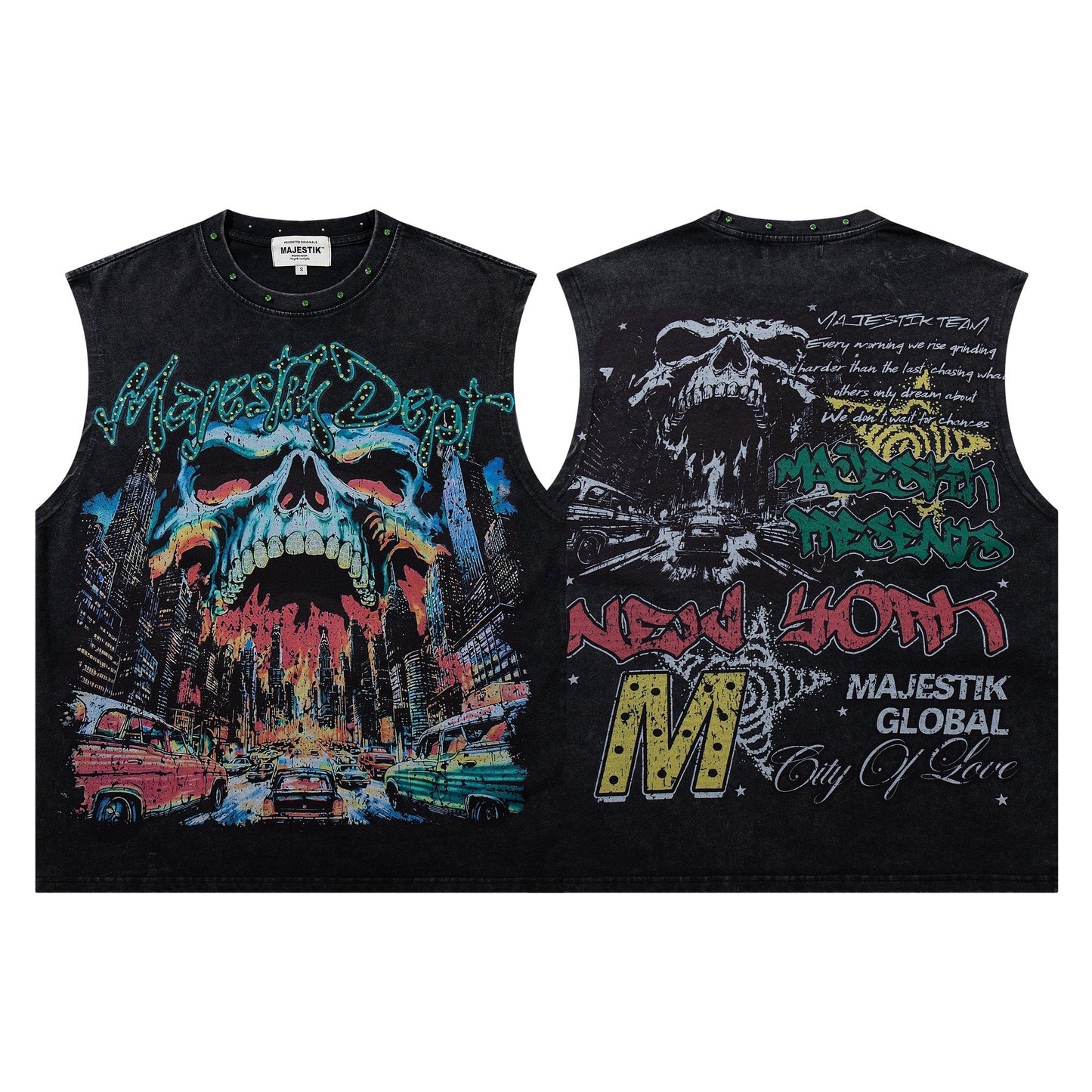MAJESTIK New York Skull Graphic Sleeveless T-Shirt ¡ª hero