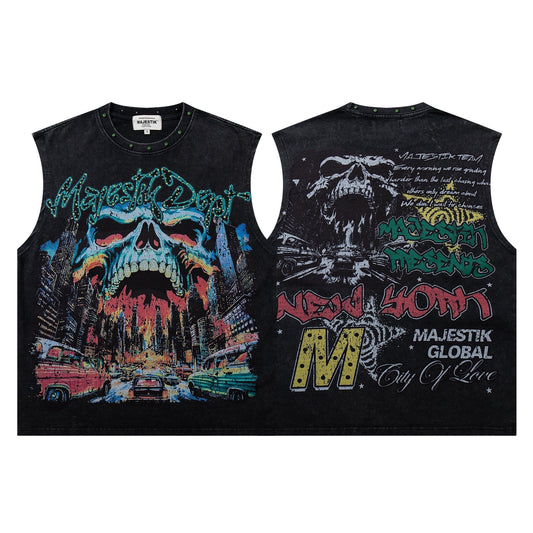 MAJESTIK New York Skull Graphic Sleeveless T-Shirt ¡ª hero