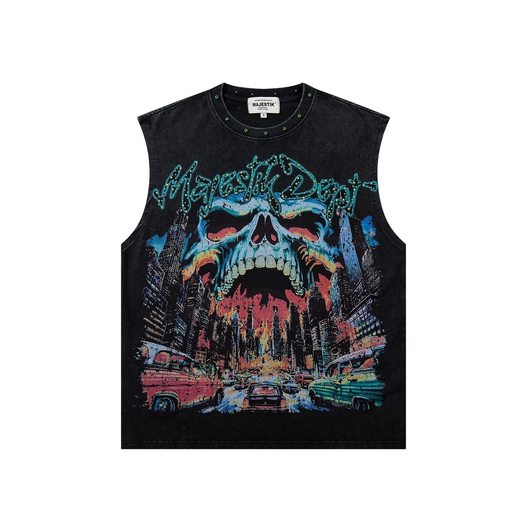 MAJESTIK New York Skull Graphic Sleeveless T-Shirt ¡ª front