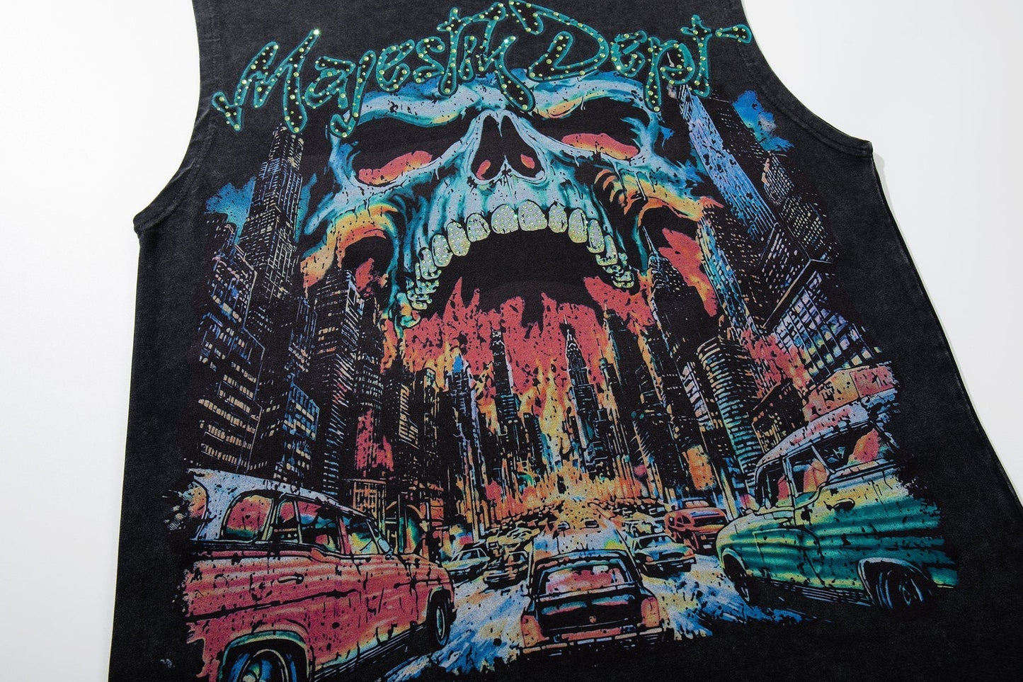 MAJESTIK New York Skull Graphic Sleeveless T-Shirt ¡ª detail