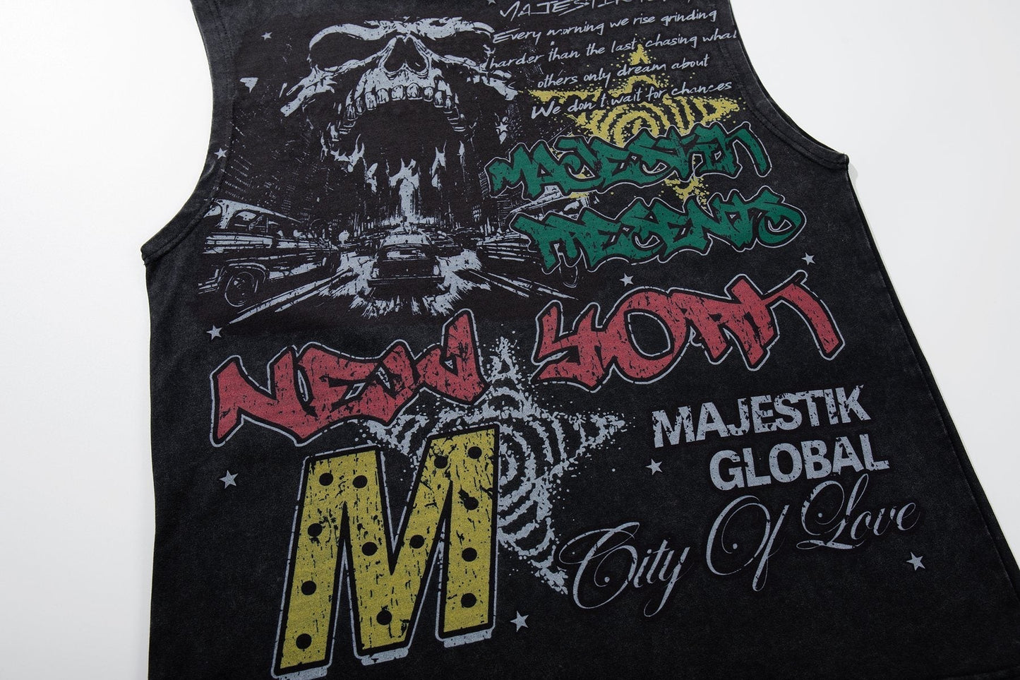 MAJESTIK New York Skull Graphic Sleeveless T-Shirt ¡ª detail