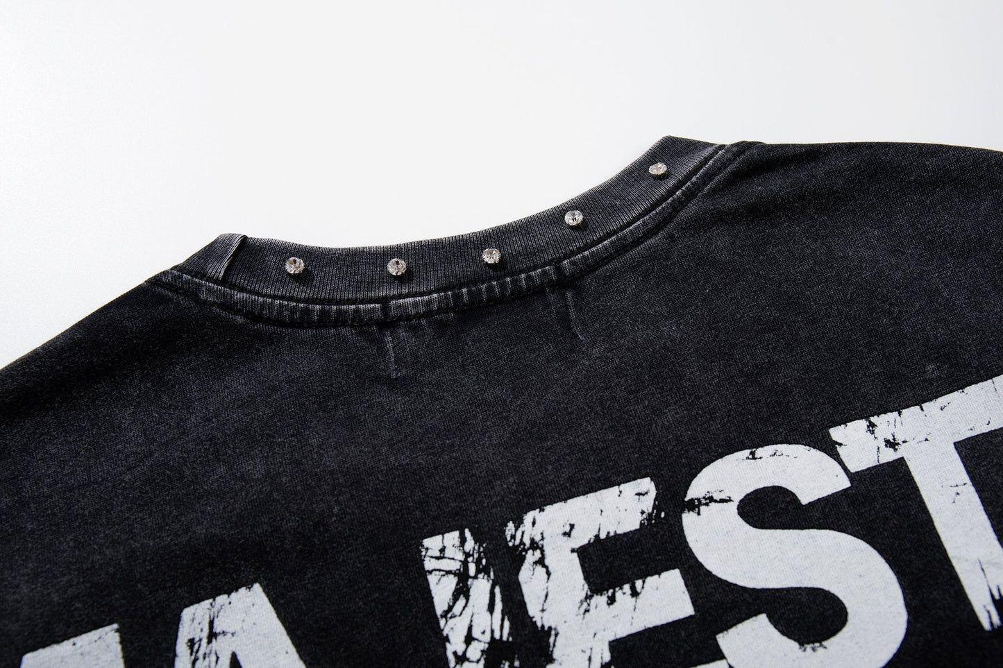MAJESTIK Washed Black Studded Sleeveless T-Shirt ¡ª detail