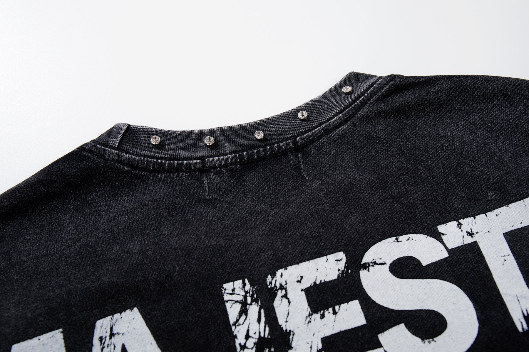 MAJESTIK Washed Black Studded Sleeveless T-Shirt ¡ª detail