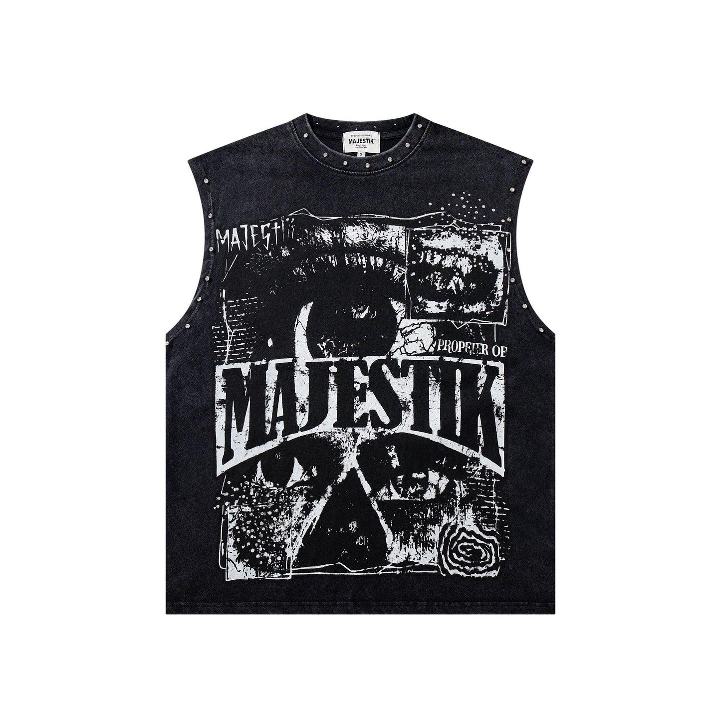 MAJESTIK Washed Black Studded Sleeveless T-Shirt ¡ª hero