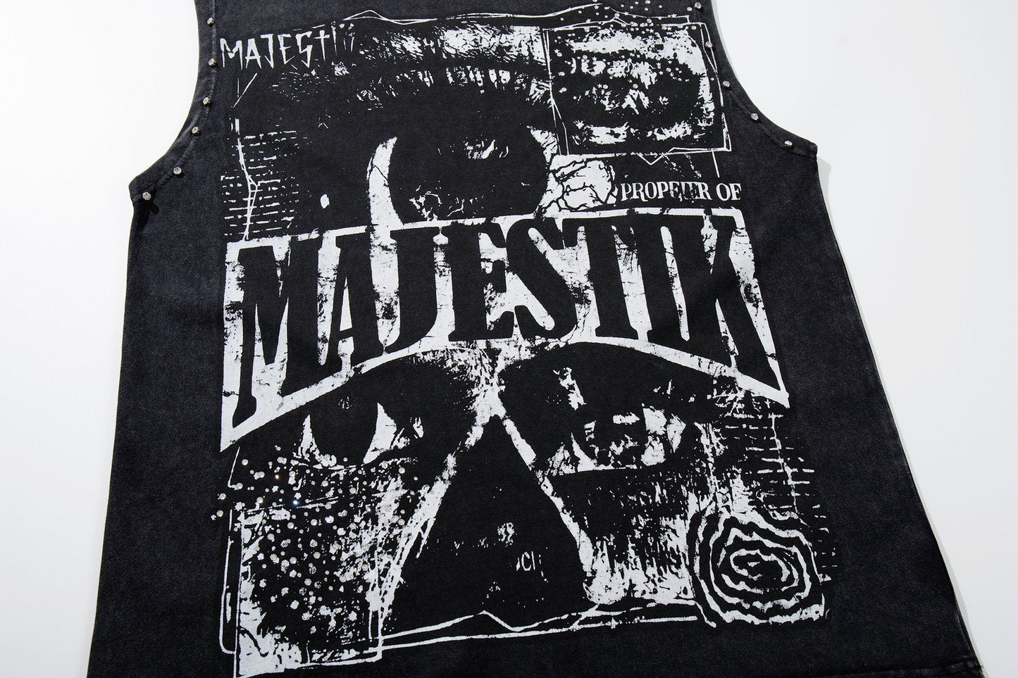 MAJESTIK Washed Black Studded Sleeveless T-Shirt ¡ª detail