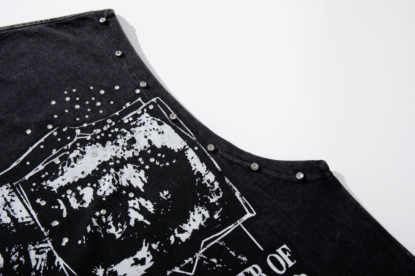 MAJESTIK Washed Black Studded Sleeveless T-Shirt ¡ª detail