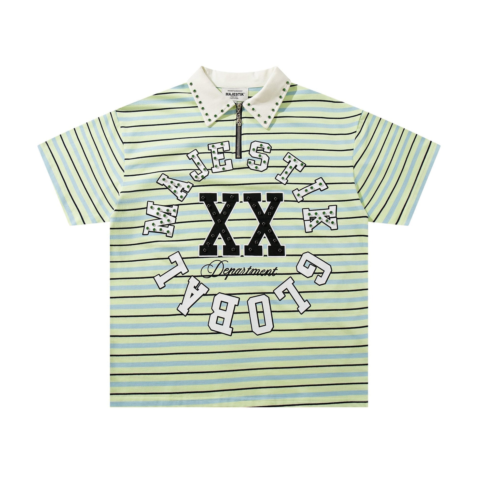 MAJESTIK Mint Green Striped Half-Zip Polo Shirt ¡ª hero