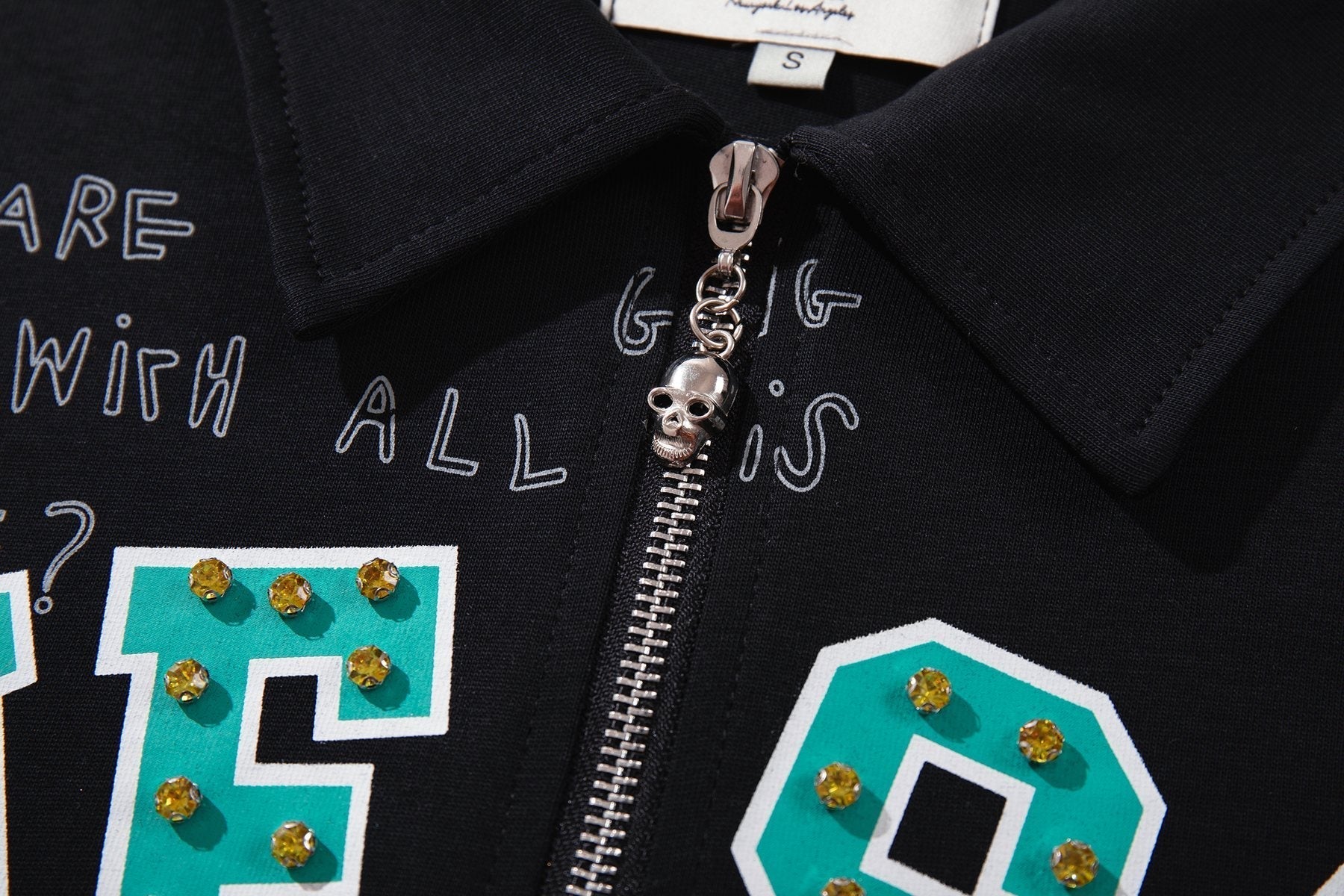 MAJESTIK Embellished Distressed Zip Polo Shirt ¡ª detail
