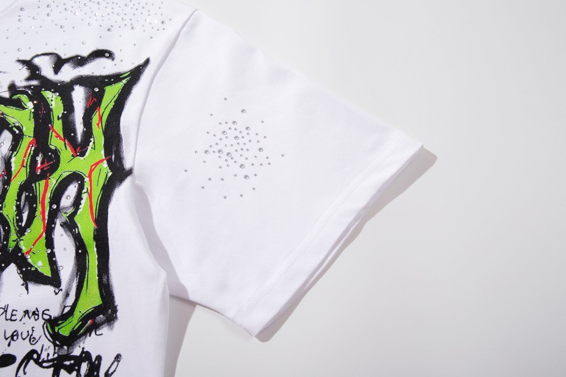 MAJESTIK Distressed Rhinestone Graphic Short-Sleeve T-Shirt ¡ª detail