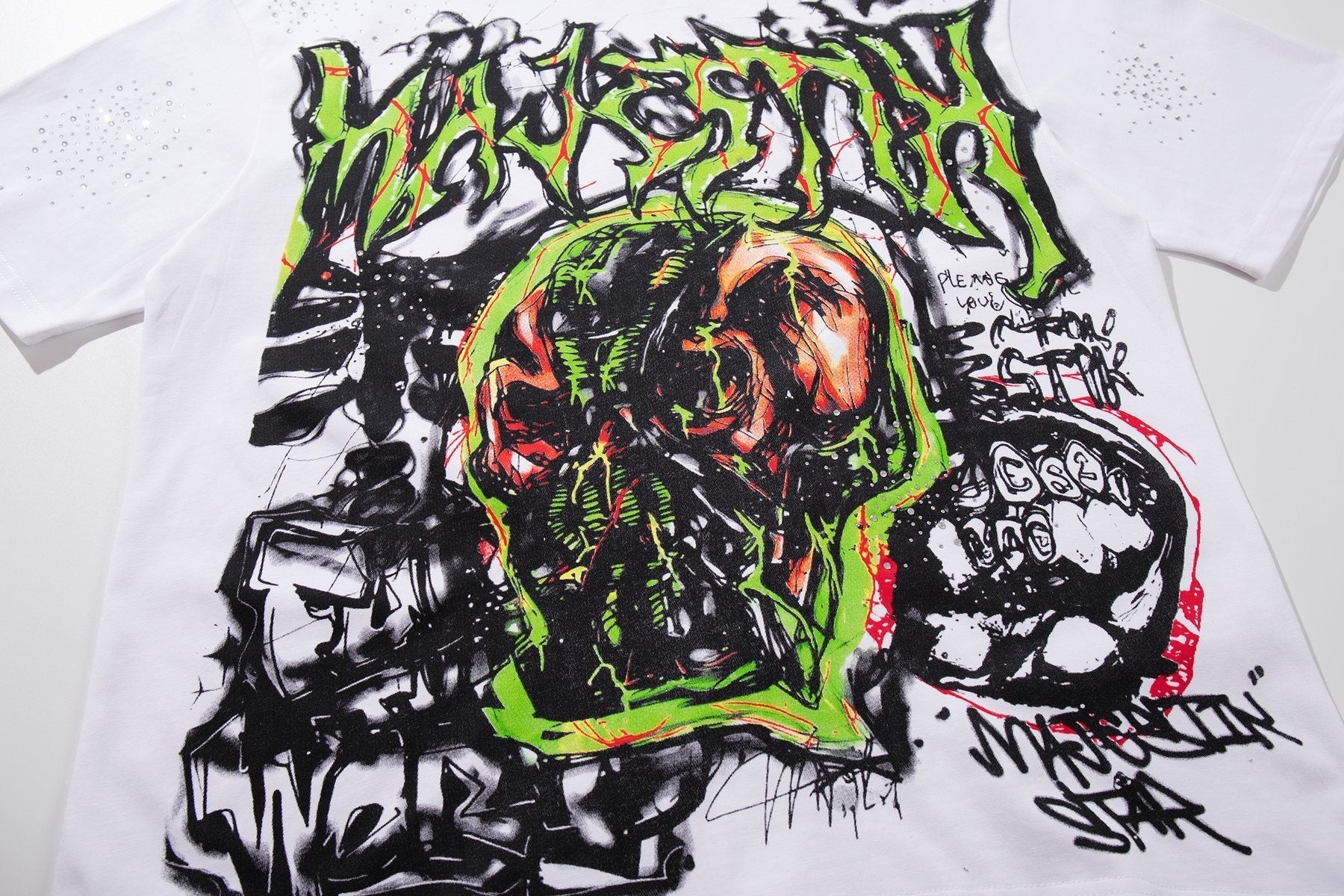 MAJESTIK Distressed Rhinestone Graphic Short-Sleeve T-Shirt ¡ª detail