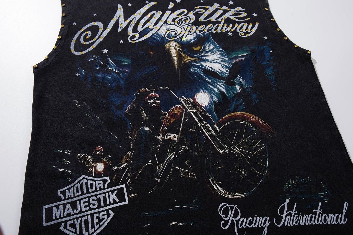 MAJESTIK Speedway Eagle Motorcycle Sleeveless T-Shirt ¡ª detail