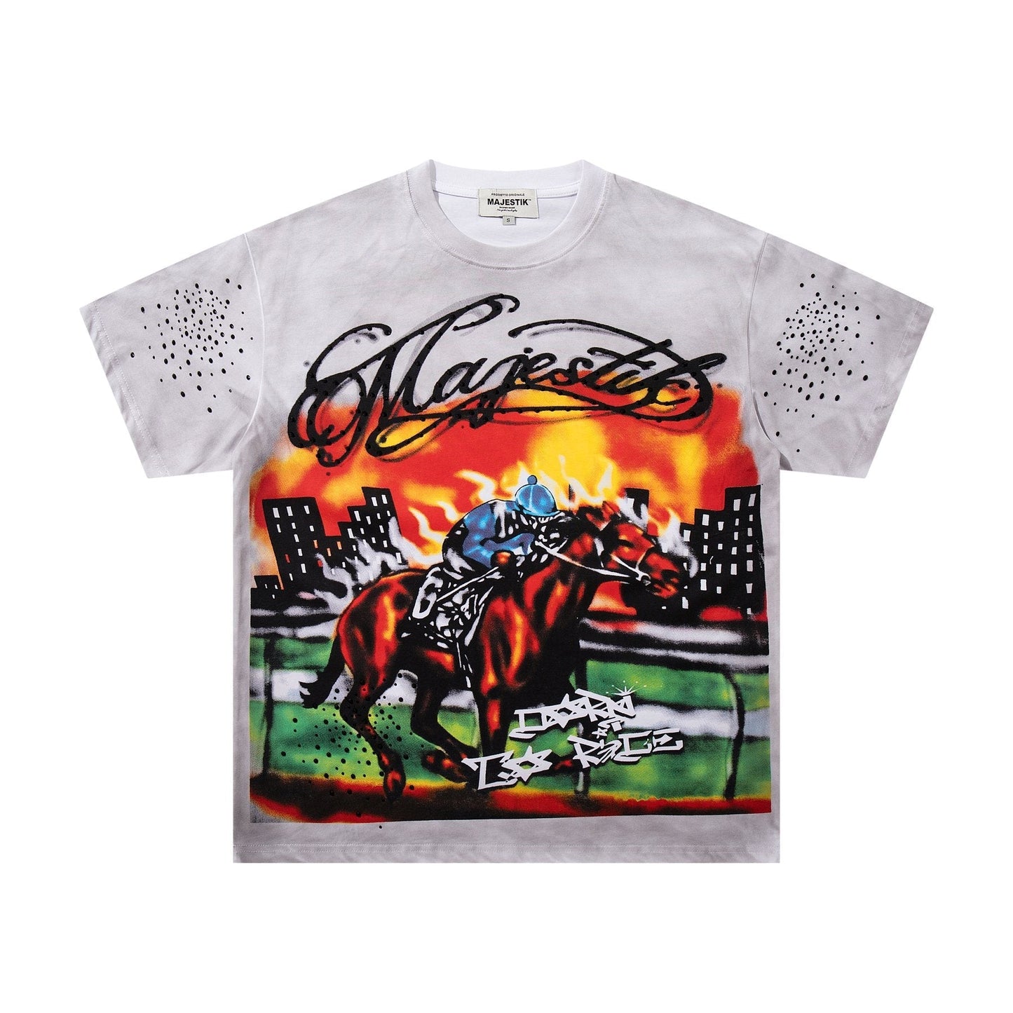 MAJESTIK Horse Racing Graffiti Graphic T-Shirt ¡ª front