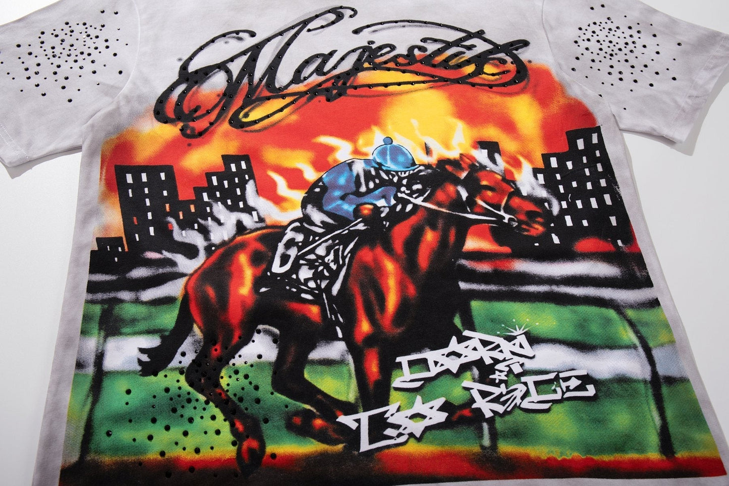 MAJESTIK Horse Racing Graffiti Graphic T-Shirt ¡ª detail