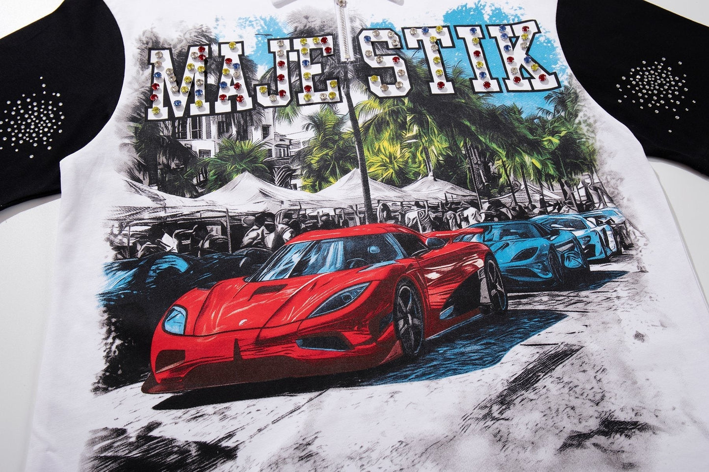 MAJESTIK Car Graphic Zip-Front Short-Sleeve T-Shirt ¡ª detail